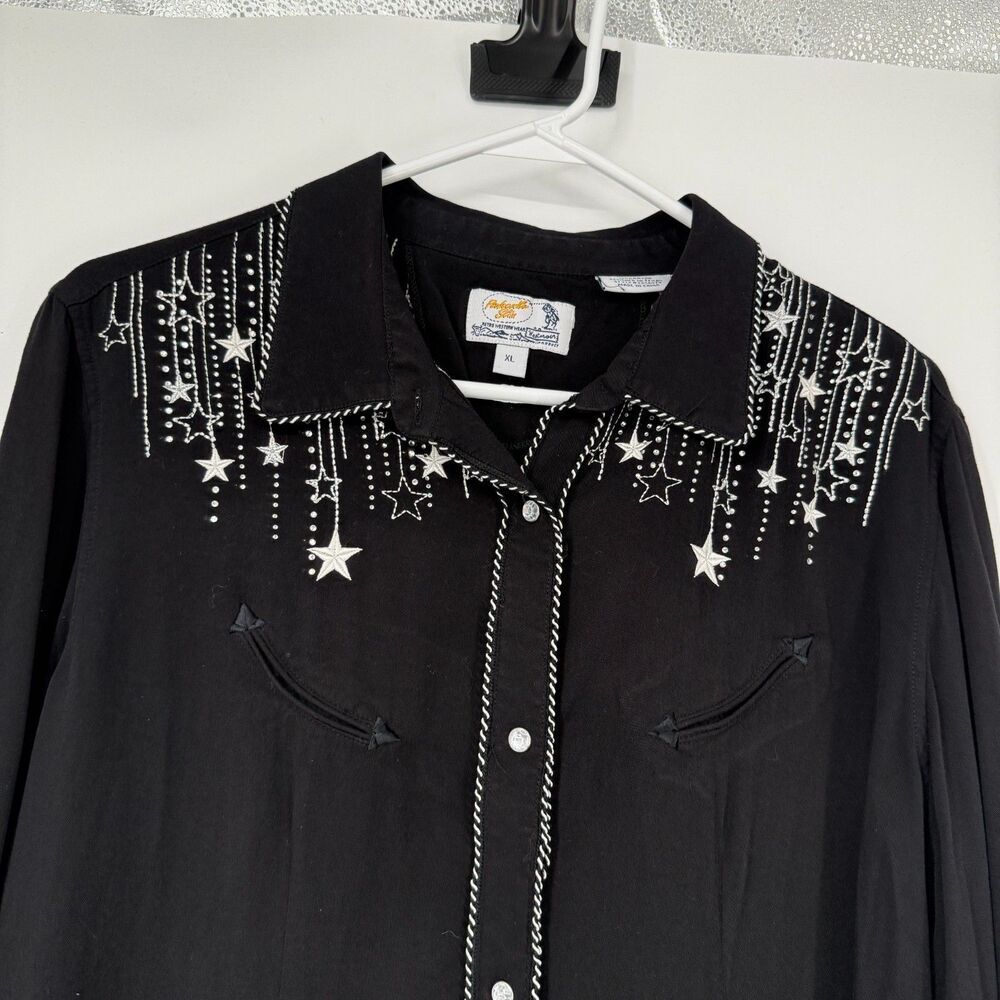 Vintage Panhandle Slim Shirt Womens XL Smile Pocket Rhinestone Stars Snap Rodeo - Picture 2 of 11